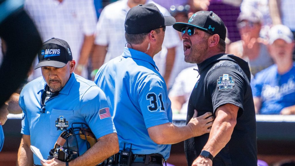 Coastal Carolina’s Kevin Schnall blasts College World Series ejection