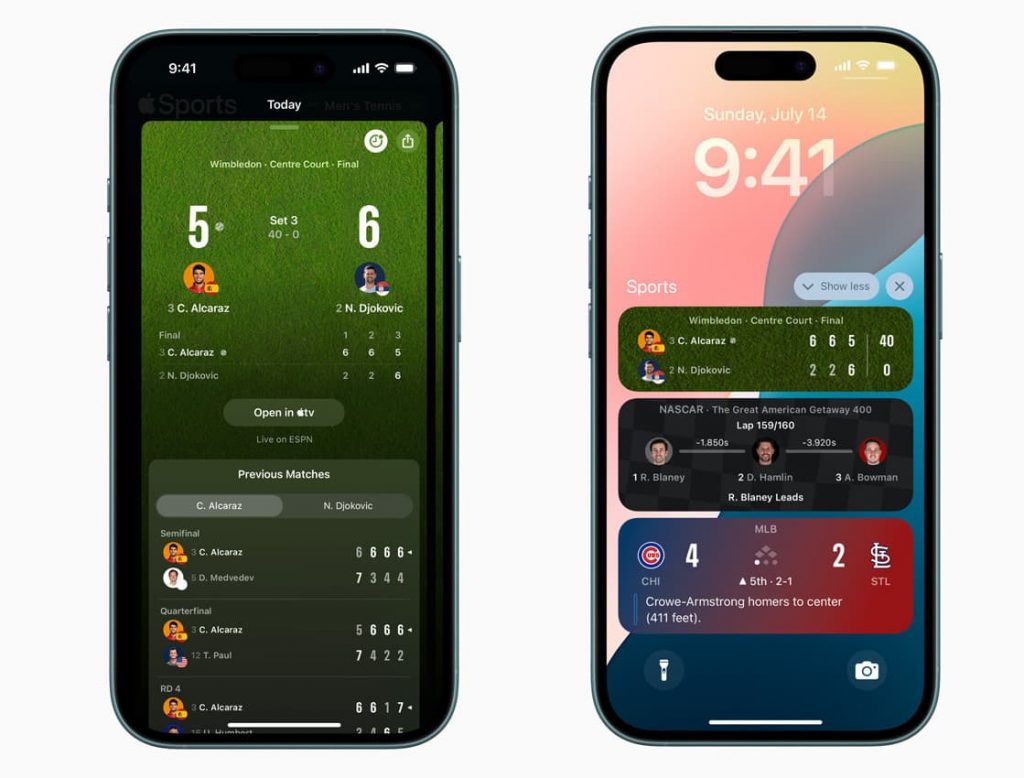 The Apple Sports app now offers tennis scores, just in time for Wimbledon